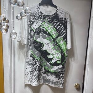 Ecko White Short Sleeve Tee with Neon Green Graphic